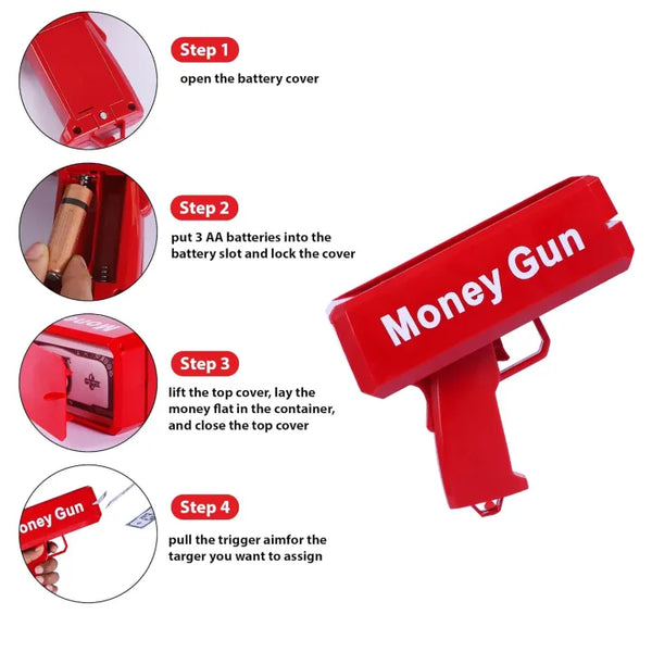 Money Gun Toy with Play Money – Party Cash Spray Gun