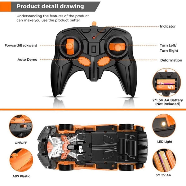 2-in-1 Transformer Robot Lamborghini RC Car with Lights & Music